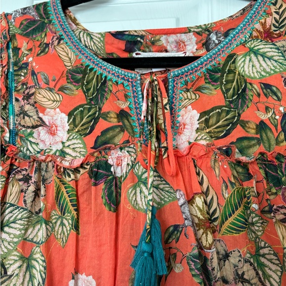 Johnny Was Workshop orange lightweight blouse sz M - Picture 4 of 7